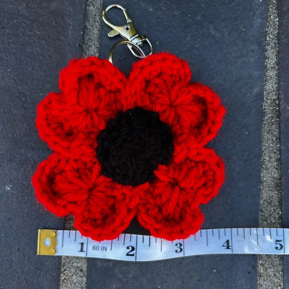 3/$20 Hand Crocheted Red Poppy Flower Keychain! - Picture 9 of 9